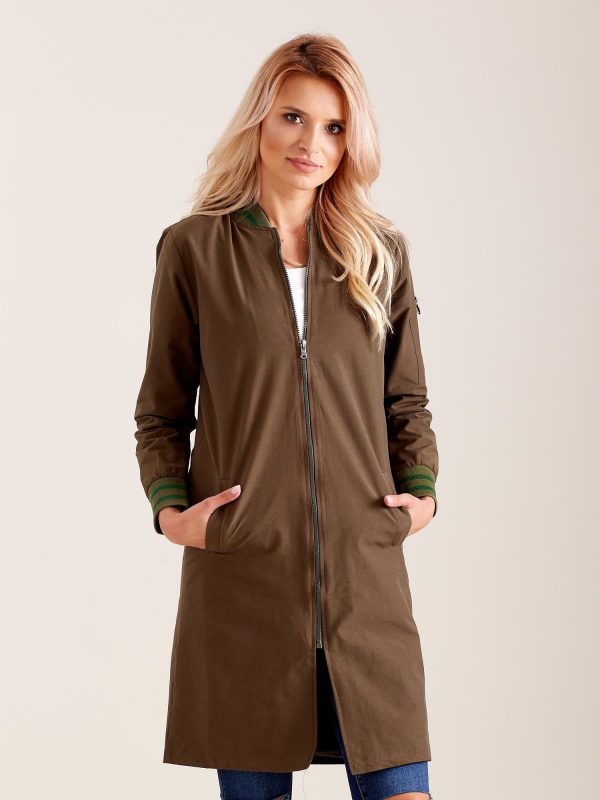 Wholesale Khaki long bomber jacket