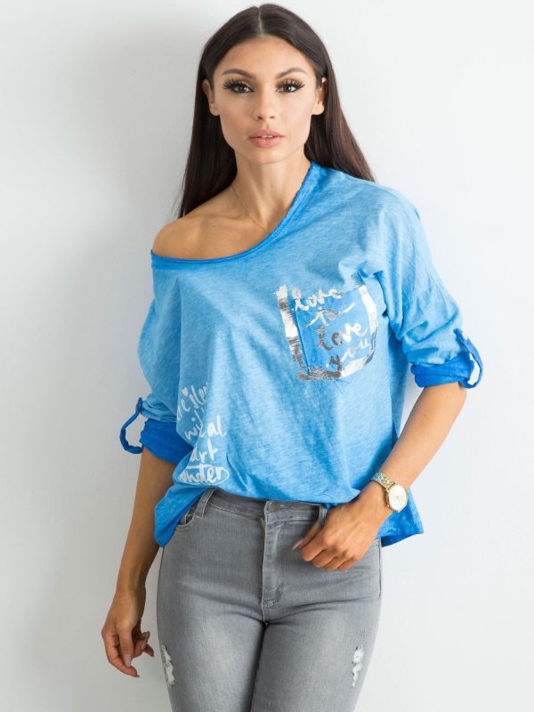 Wholesale Women's Blue Loose Blouse