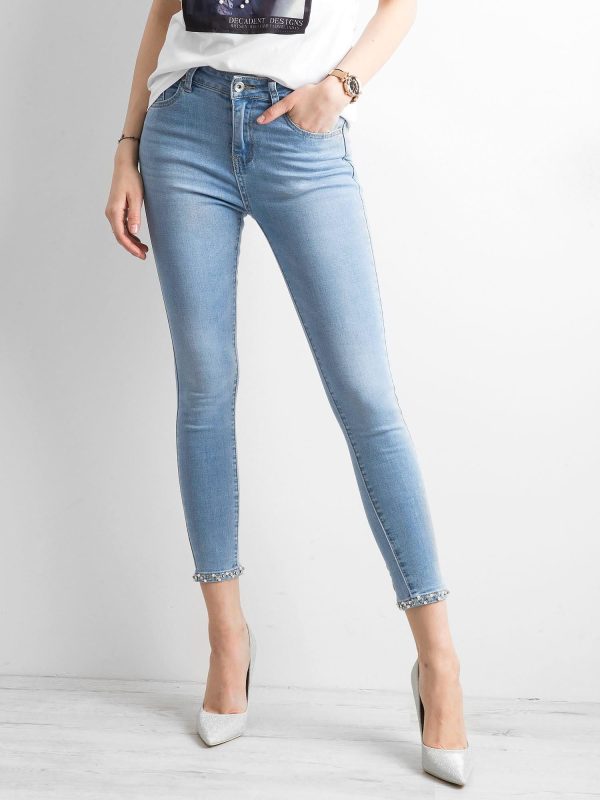 Wholesale Jeans with applique on the legs blue