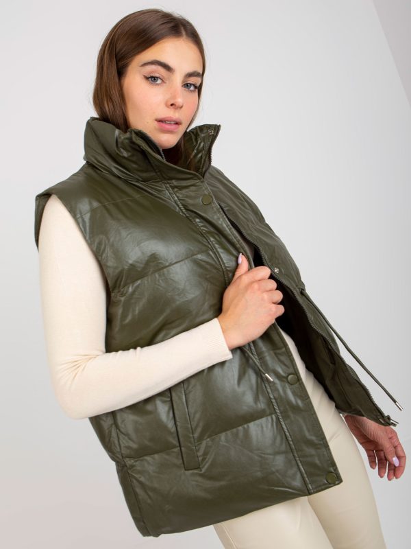 Wholesale Khaki down eco leather vest with welts