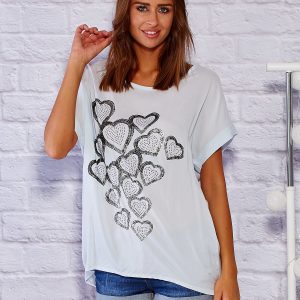 Wholesale Light blue blouse with jewelry hearts