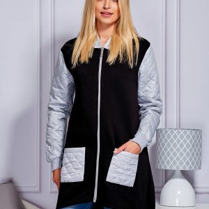 Wholesale Slightly insulated coat with quilted inserts black-and-grey