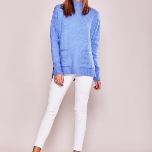 Wholesale Light Blue Loose Turtleneck Sweater