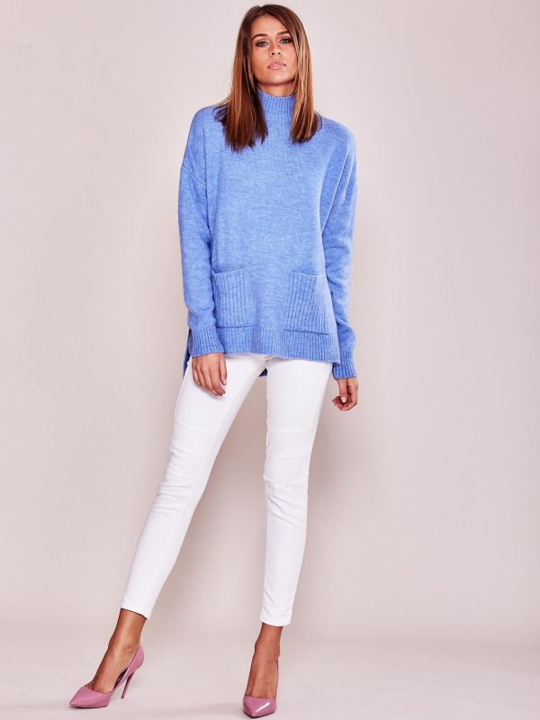 Wholesale Light Blue Loose Turtleneck Sweater