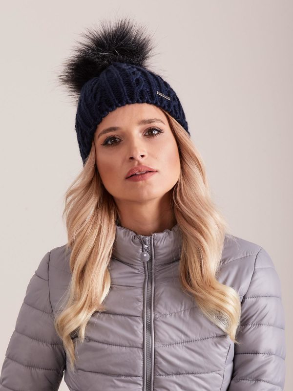 Wholesale Navy blue cap with pompom with braids