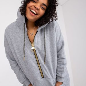 Wholesale Grey Melange Sweatshirt Plus Size Hooded Amanda