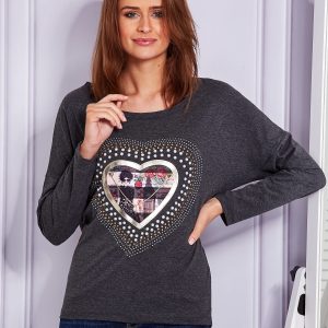 Wholesale Dark grey blouse with decorative heart