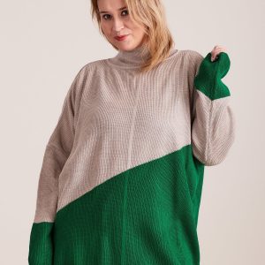 Wholesale Beige and green turtleneck sweater PLUS SIZE