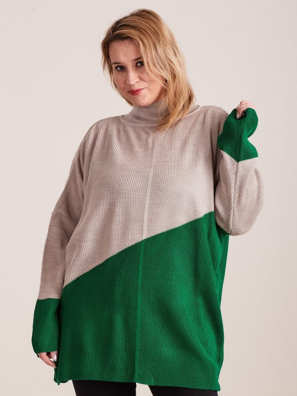 Wholesale Beige and green turtleneck sweater PLUS SIZE