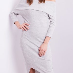 Wholesale Light Gray Fitted Off Shoulder Dress