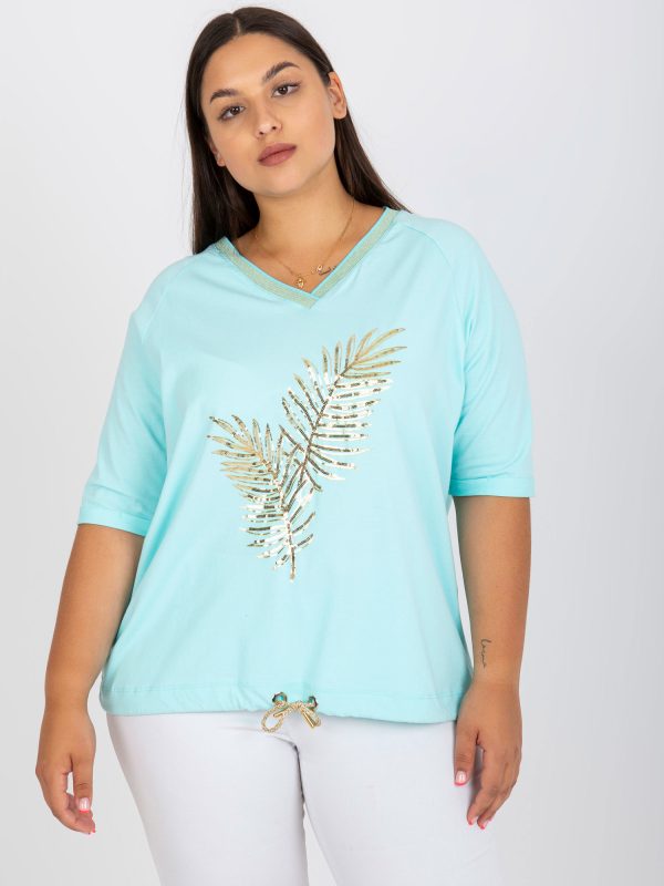 Wholesale Mint Casual Plus Size Blouse with Applique