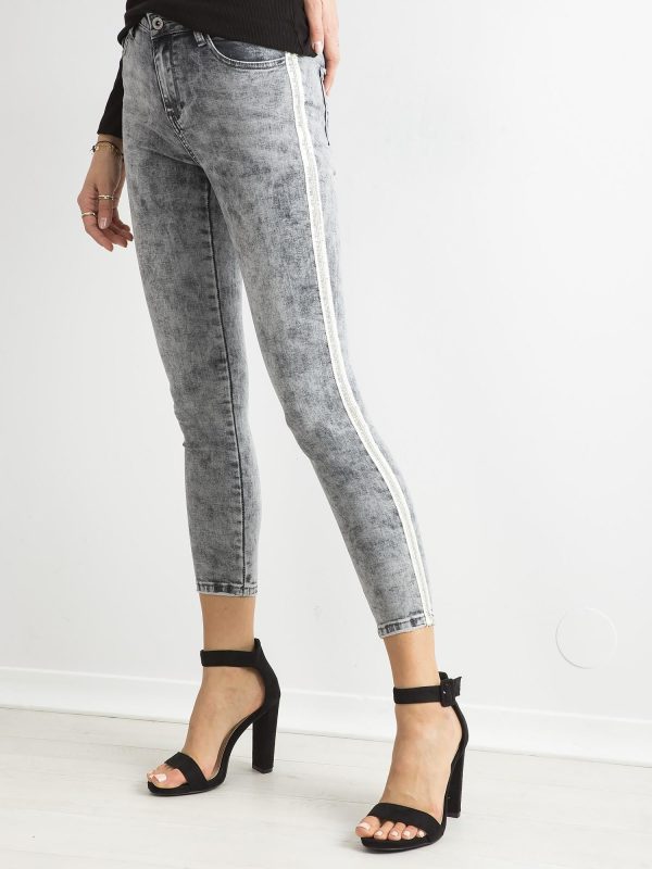 Wholesale Grey skinny jeans pants with sequin stripes