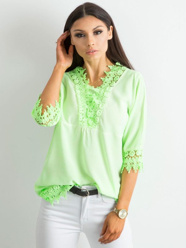 Wholesale Fluo green blouse with lace