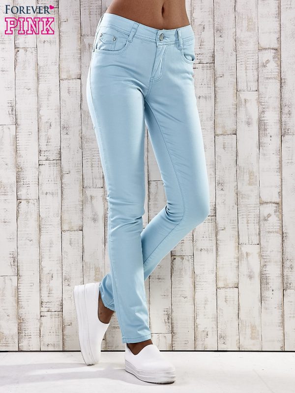 Wholesale Turquoise skinny jeans pants with rhinestones