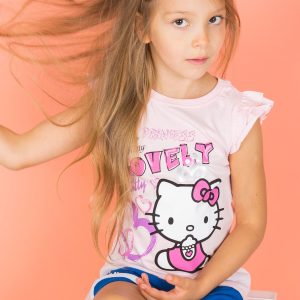 Wholesale Light pink t-shirt for girl HELLO KITTY