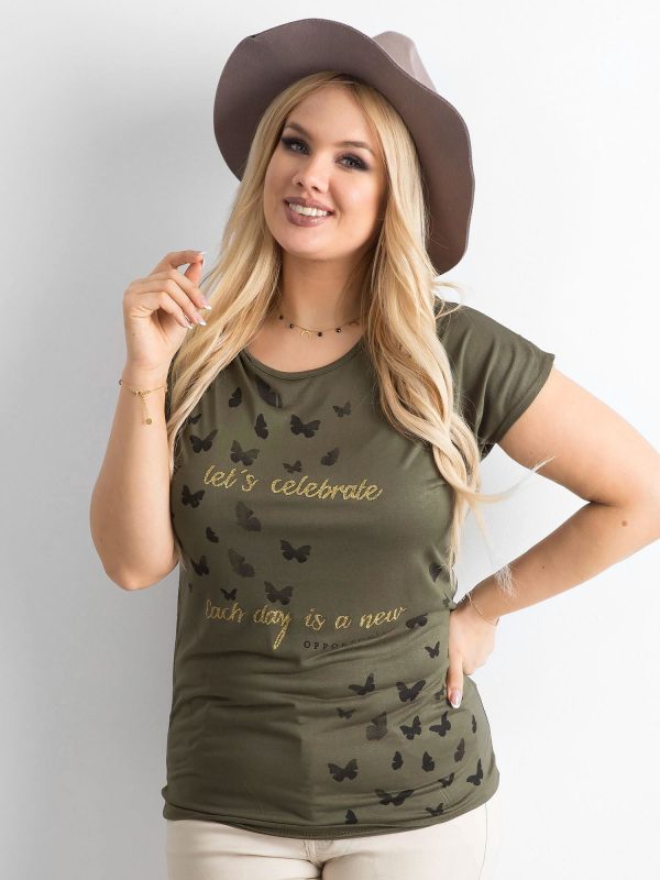 Wholesale Khaki T-shirt for women with print plus size