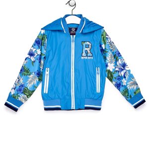 Wholesale Blue children's jacket with floral sleeves