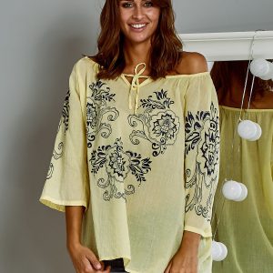 Wholesale Cotton airy blouse with floral motif yellow