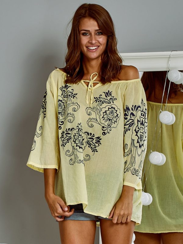 Wholesale Cotton airy blouse with floral motif yellow