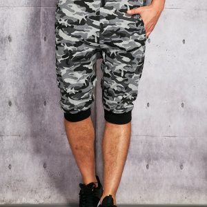 Wholesale Grey Men's Camo Sweatshirt Shorts