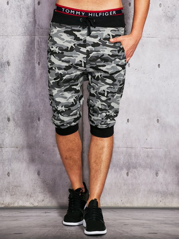 Wholesale Grey Men's Camo Sweatshirt Shorts