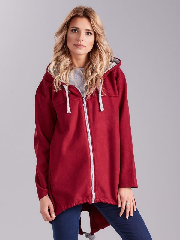 Wholesale Burgundy women's zipper sweatshirt