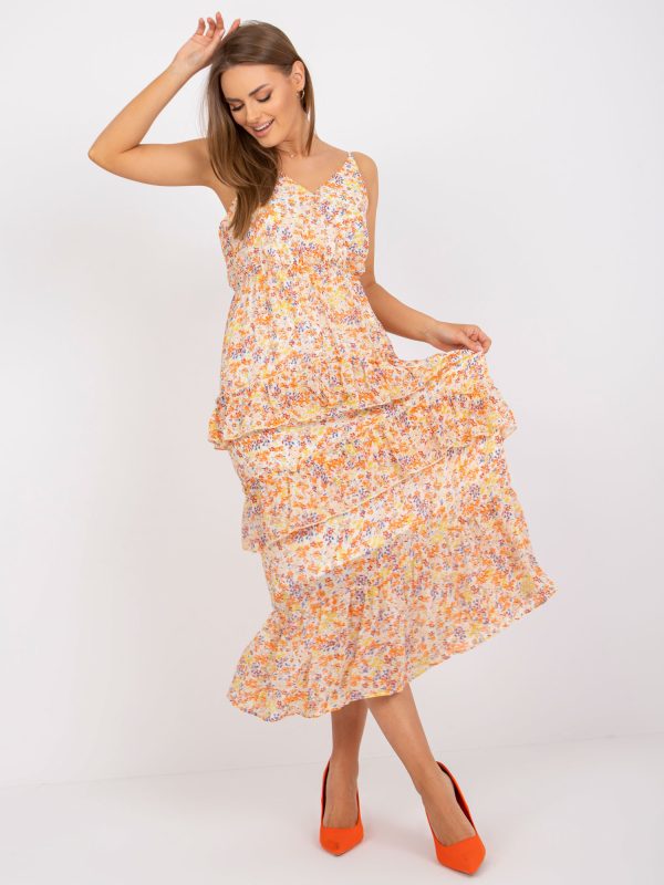 Wholesale Ecru maxi dress with flounces