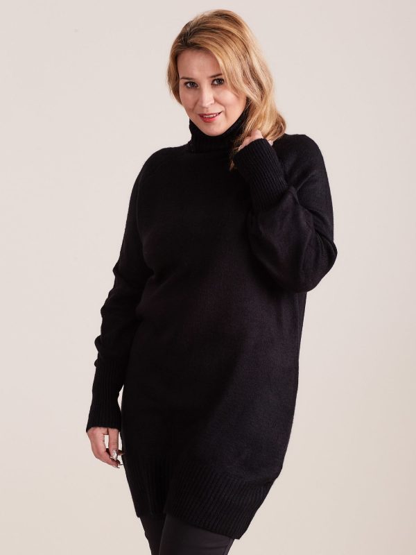 Wholesale Black Plus Size Turtleneck Long Sweater