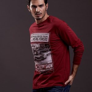 Wholesale Men's Blouse with Car Print Burgundy