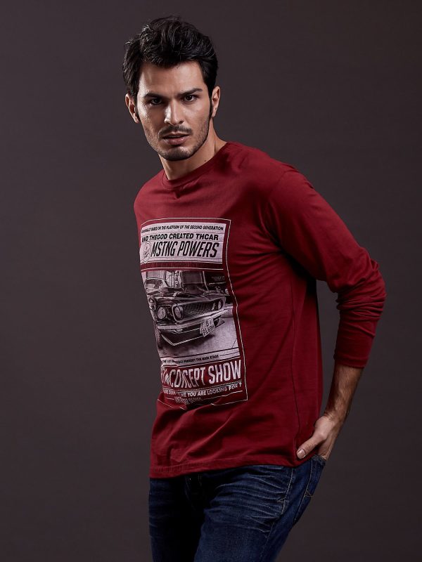 Wholesale Men's Blouse with Car Print Burgundy