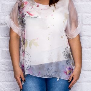 Wholesale Brown airy shirt blouse in painting patterns PLUS SIZE