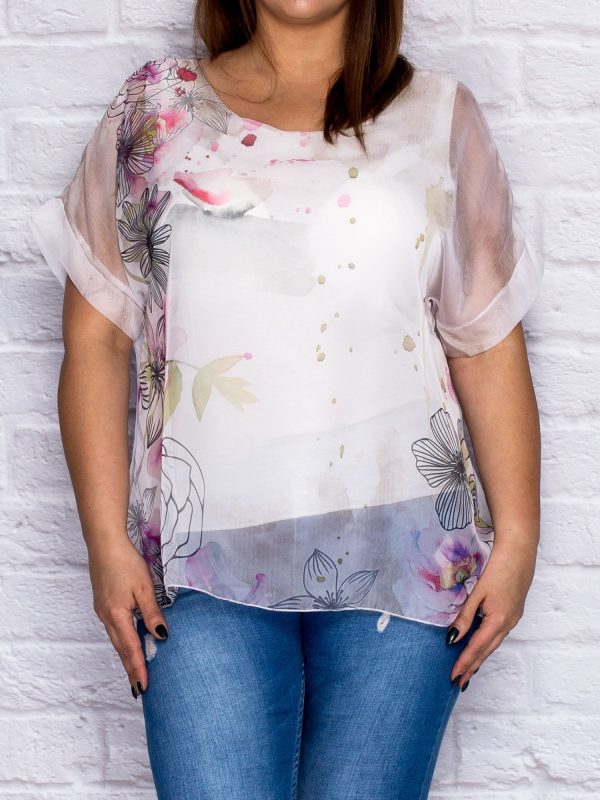 Wholesale Brown airy shirt blouse in painting patterns PLUS SIZE