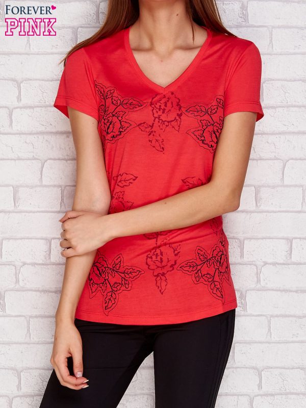 Wholesale T-shirt with vegetable motif dark coral