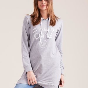 Wholesale Grey long hoodie I NEED COFFEE