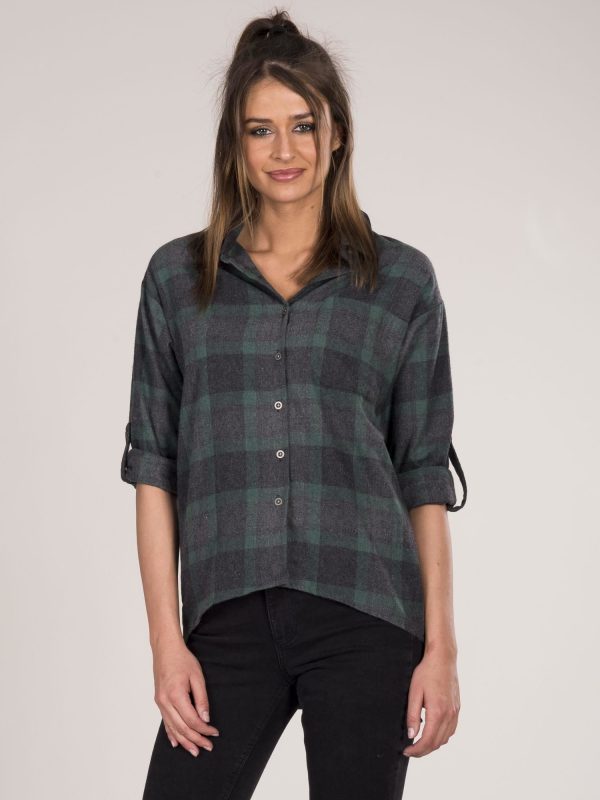 Wholesale Grey-green plaid shirt