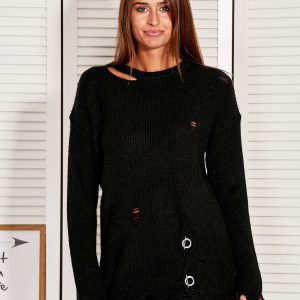 Wholesale Black sweater with frays