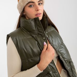 Wholesale Khaki down eco leather vest with pockets