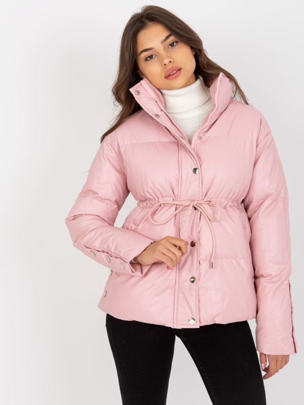 Wholesale Pink down eco leather winter jacket with quilting