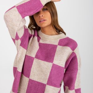 Wholesale Lila und beiger Oversize Pullover with Geometrischem Muster