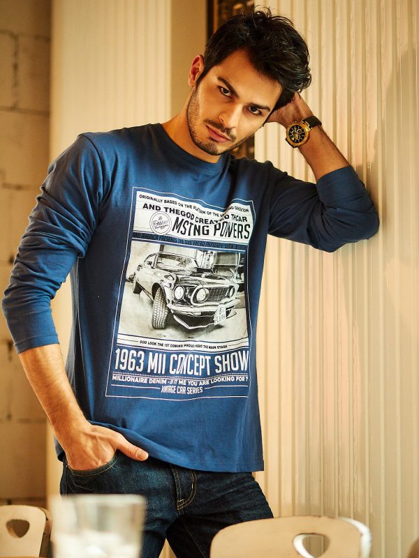 Wholesale Men's blouse with car print blue