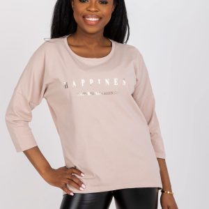 Wholesale Light beige cotton blouse for women with lettering