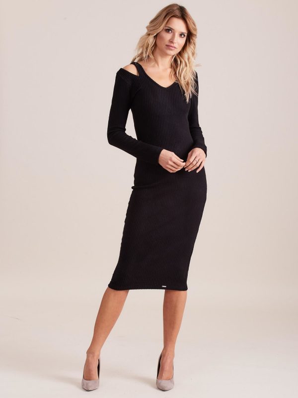 Wholesale Black fitted cold shoulder dress