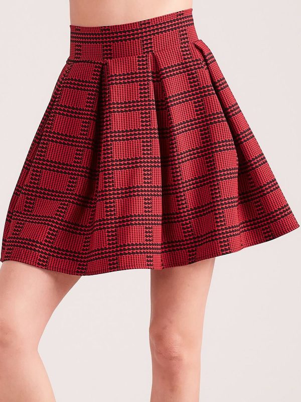 Wholesale Red flared skirt with houndstooth and plaid