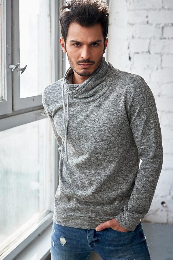 Wholesale Grey melange men's sweatshirt with collar