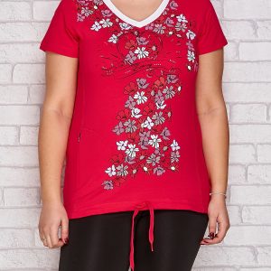 Wholesale Dark pink T-shirt with floral print