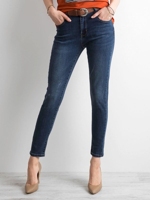 Wholesale Dark blue jeans for women with belt