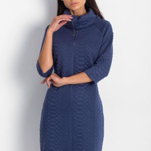 Wholesale Dark blue dress with zipper collar