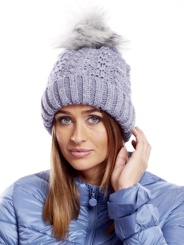 Wholesale Blue hat with fur tassel