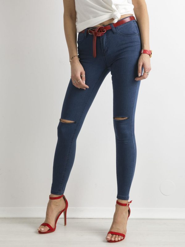 Wholesale Blue jeggings with slits