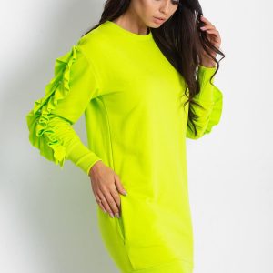 Wholesale Fluo green dress with flounces on the sleeves